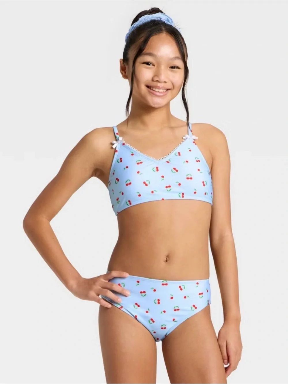 art class Light Blue Cherry Print Girls' Bikini Set